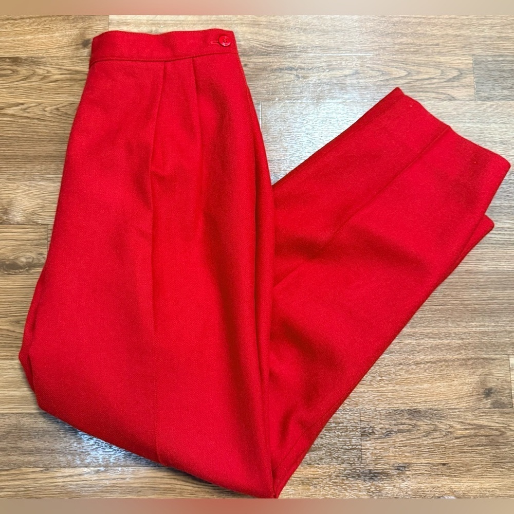 Vintage Red wool high waist classic preppy trousers pants fully lined side zip 6 - Picture 8 of 11